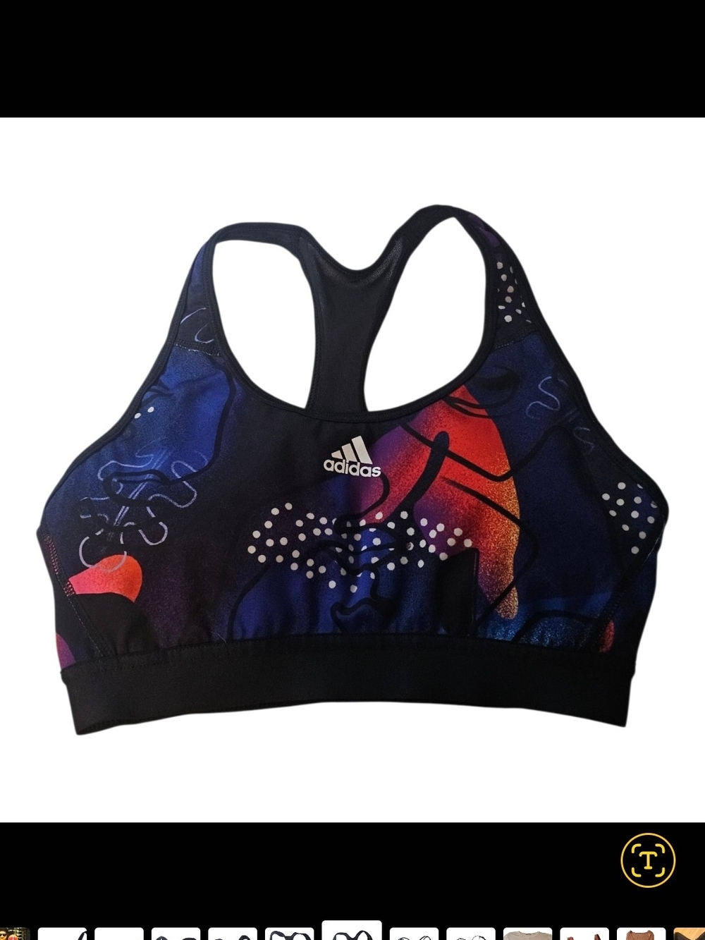 adidas Multicolor Abstract Racerback Sports Bra - Black, Blue, Red